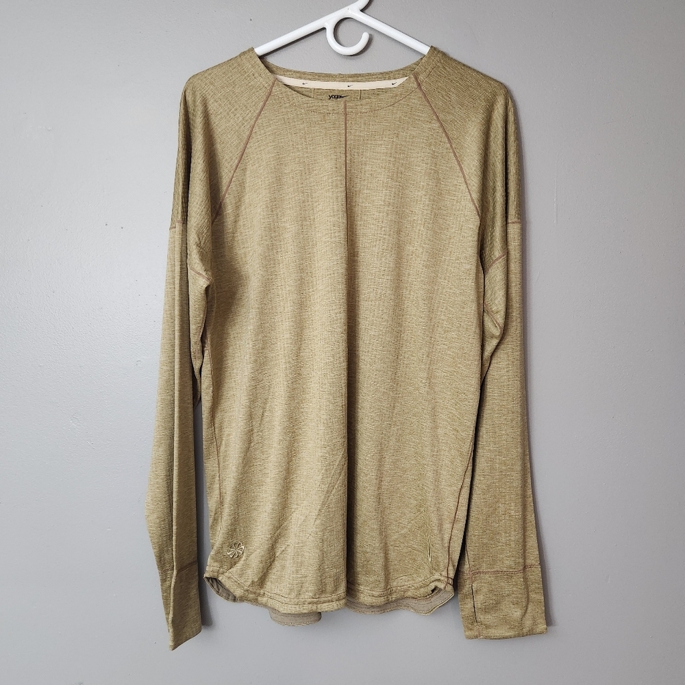 Nike Yoga Dri-Fit Mens Size M Tan gold Long Sleeve Tee Soft Jersey Knit - NWOT